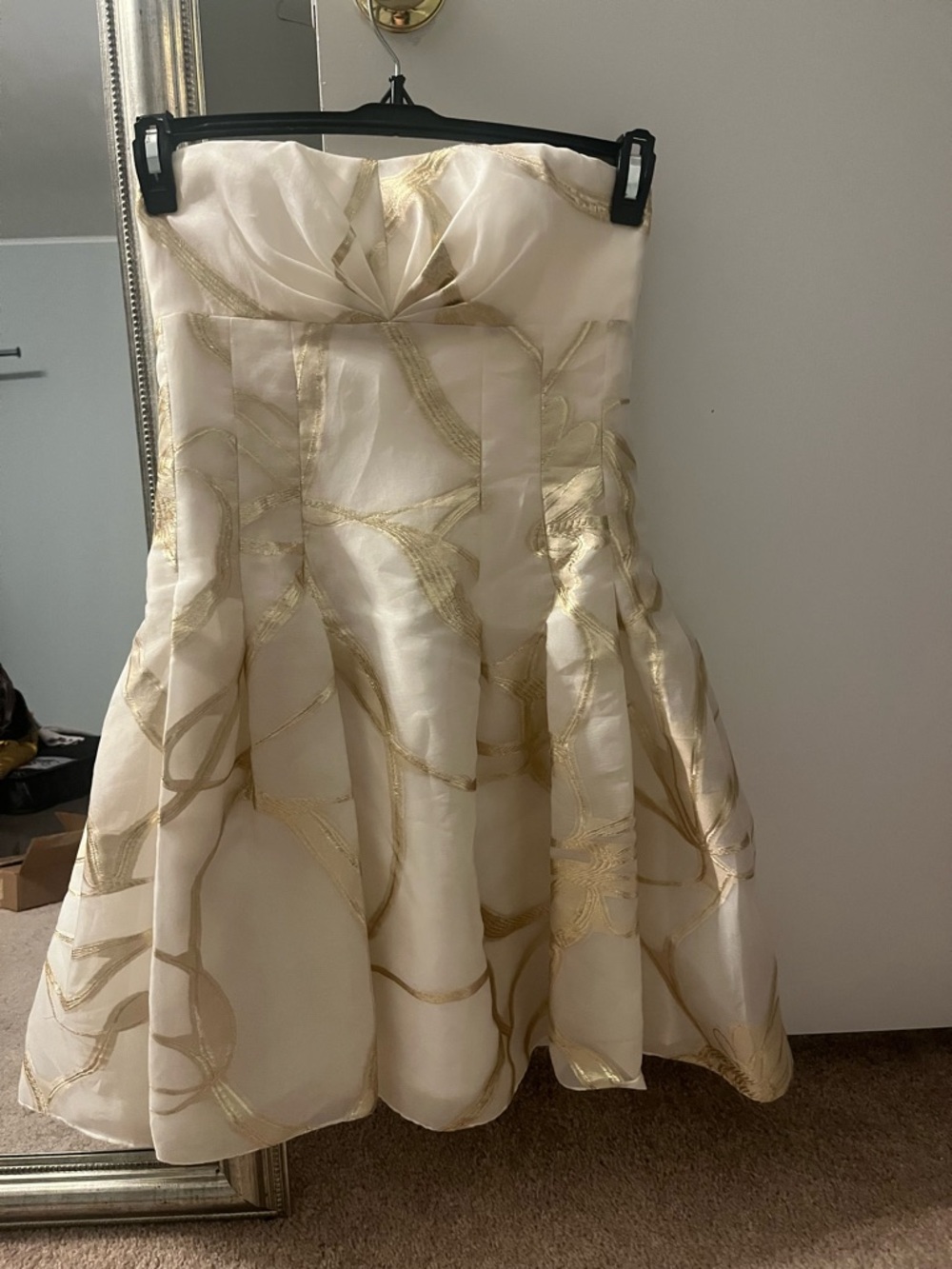 Carolina Herrera Cream Strapless Dress with Gold Embroidery